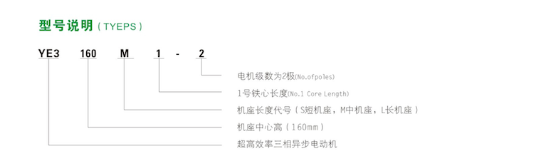 YE3系列超高效率三相异步电动机型号说明