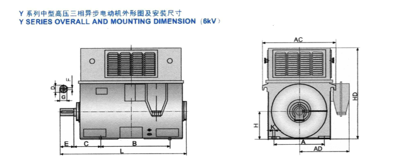 Y6kV中型高压电机安装及外形结构